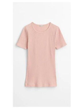 ALEX MILL Ribbed Cotton Tee Shirt In Pale Pink S